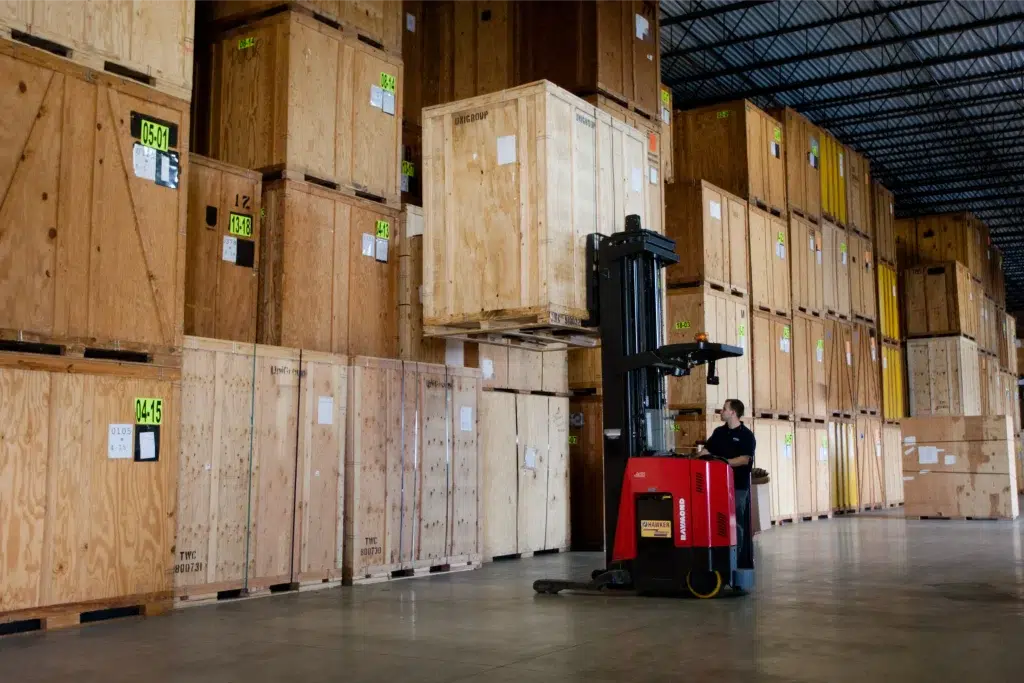 large moving and storage warehouse with a forklift